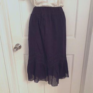 Apollo Black Cotton Crinkly Gauze Skirt Embellished with Black Trim Size Large